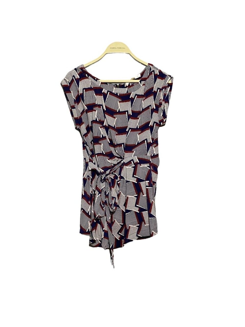 Anthropologie Jenny Han Silk Blouse Top Women Size S Geo Retro Tied Belt Ruffle